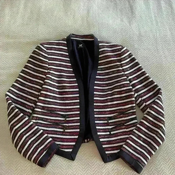 Worth Jackets & Blazers - WORTH Blue And Maroon Striped Career Blazer Suit Jacket Pockets With Zippers